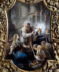 Zázrak hostitele Obraz Carle van Loo (1705-1765) Lyon musee des Beaux Arts z 18. století