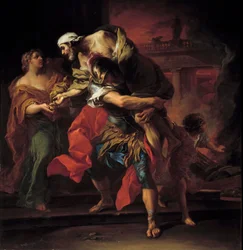 Trojská válka: „Aeneas Carrying Anchises““ Obraz Charlese Andreho (nebo Carle) van Loo (1705-1765) Sun. 1,1x1,05m