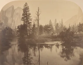 River View Down Valley, Cathedral Rock na levé straně, 1861.