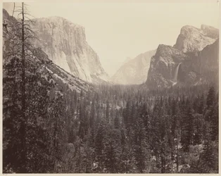 Yosemitské údolí z Mariposa Trail, 1865-1866.