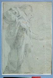 Dva muži stojící závěsy Kresba tuší a praní Carlo Bononi (1569-1632) Rozm. 0,27 x 0,39 m Paříž. muzeum Louvre