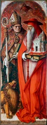 Polyptych Cathedrale of Camerino (Duomo di Camerino): Svatý Jeroným a svatý Augustin. Obraz Carla Crivelliho (1430 / 35-1494 / 1500). Tempera na dřevě