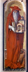Svatý Jeroným v kostýmu biskupa (čepice). Predelle Demidoff od Carla Crivelliho (1430/35 - 1494). 1476.