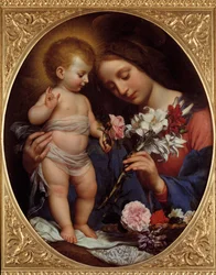 Panna s lilií. Obraz Carla Dolciho (1616-1686), 1642. V. 0,79 x 0,65 m, Montpellier, Musée Fabre