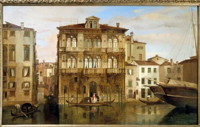 Maria Taglioni v gondole před její budovou v Benátkách, Carlo Ferrari (1813-1871)