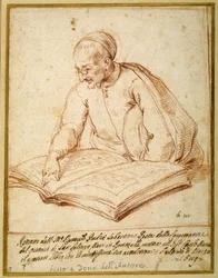 Padre Sebastiano Resta zkoumá folio kreseb (červená křída na papíře)