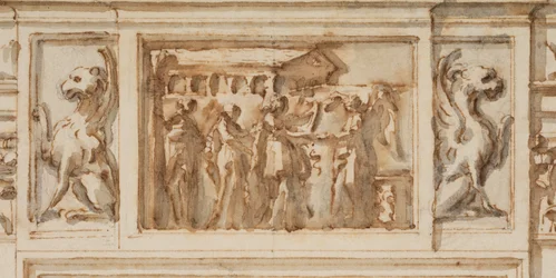Kresba, Návrh severního portálu, Velká galerie, Villa Albani, Řím, Itálie, 1755-56