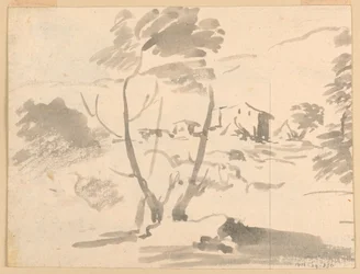 Kresba, náčrt stromů v krajině, 1760-1780