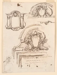 Kresba, nákresy rámů pro sakristii kostela svatého Petra, 1740-58