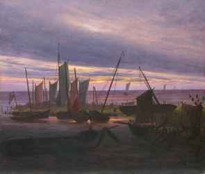 Lodě v přístavu ve večerních hodinách, c. 1828