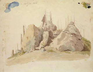 Rock and Tree: nedokončená studie, 12. července 1810 (wc a tužka na papíře)