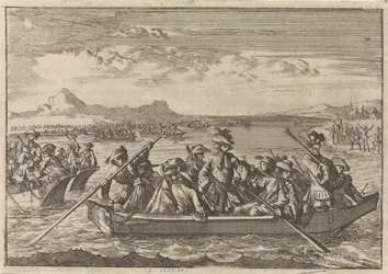 Valdenští pronásledovaní ze Savojska se v roce 1689 vracejí do své země na člunech přes Ženevské jezero