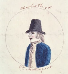 Karel I., kolem roku 1790 (pero, inkoust a wc na papíře)