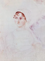 Portrét Jane Austenové, kolem roku 1810 (tužka a akvarel na papíře)