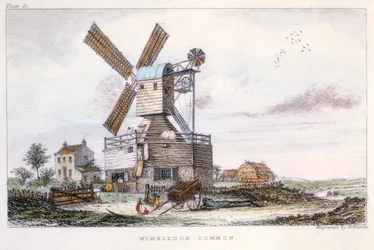 Poštovní mlýn, Wimbledon Common, poblíž Londýna, c1840