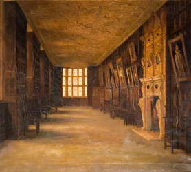 Pohled na dlouhou galerii v Aston Hall, 1870-1880.