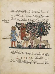 Řecký lékař Erasistratos s asistentem Folio z arabského překladu Materia Medica od Dioscorida, 1224