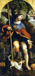 San Rocco (Svatý Roch). Obraz Cesare da Sesto (1477 - 1523). Milán, hradní muzeum.