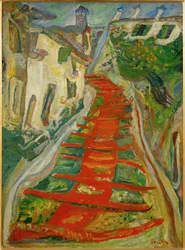 Červené schody v Cagnes (malba na plátně)
