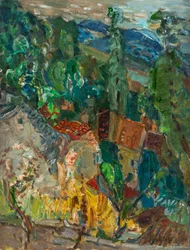 Městská krajina s cypřiši, jižní Francie, 20.–30. léta 20. století.