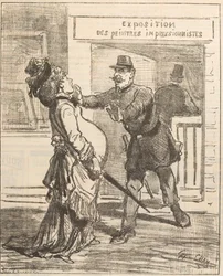 Paní, není radno vstupovat!. Le Charivari, 16. dubna 1877, 1877.