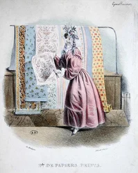 Prodejce tapet, cca 1840 (barva lito)