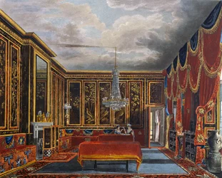 Japonský pokoj, rytina Richarda Reevea (narozen v roce 1780), podle návrhu Charlese Wilda (1781-1835), Z historie královských sídel