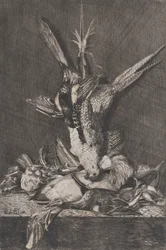 Lovecká trofej s pernatou zvěří a artyčoky, 1850-1900.