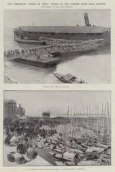 Obchodní centrum Číny, scény na řece Yangtse poblíž Hankow