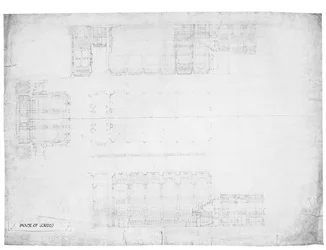 Návrh pro východní, západní a severní části Sněmovny lordů, kolem roku 1842 (tužka na papíře)