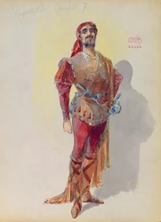 Sparafucile z opery "Rigoletto" Giuseppe Verdiho (1813-1901) (akvarel na papíře)