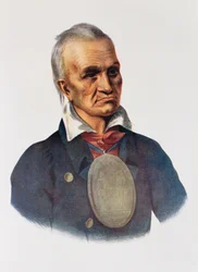 Red Jacket, válečný náčelník Seneků, 1828, ilustrace z knihy "The Indian Tribes of North America, Vol.1", autorů Thomase L. McKenneyho a Jamese Halla, vydáno Johnem Grantem.