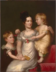 Sarah Weston Seaton se svými dětmi Augustinem a Julií, c. 1815.