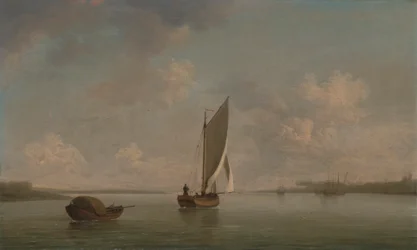 Smack Under Sail v lehkém vánku v řece