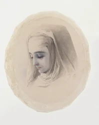 Studie hlavy klášterních myšlenek, 1851 (kvaš a čb na papíře)
