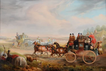 Hull-Londýnská královská pošta Potkává na cestě cestovní vůz, asi 1835 (olej na plátně)