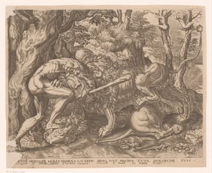 Herkules drží nemejského lva v sevření Labors of Hercules po Frans Floris (název série)