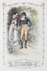 Dal mu pochopit, že její city prošly tak zásadní změnou“, Elizabeth Bennetová a pan Darcy, ilustrace k „Pýchě a předsudku“ od Jane Austenové