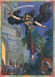 Všichni znehybněli tam, kde stáli, scéna z Království Arapushka v Dětských příbězích z rumunských legend od Mosese Gastera (1856-1939) 1921