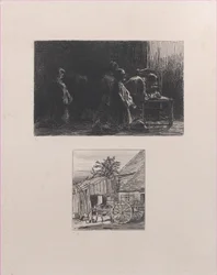 Modlitba nahoře, vozík před domem dole, 1845.