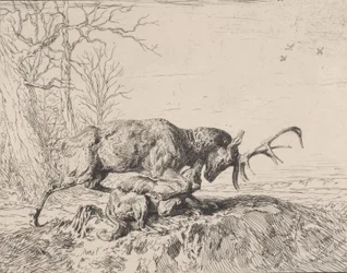 Stag Fighting a Wolf, po Antoine Louis Barye, 1846.