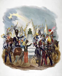 Různé uniformy a pluky francouzské armády, 1823.