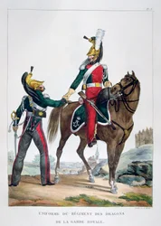 Uniforma regimentu dragounů královské gardy, Francie, 1823.