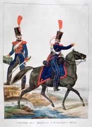 Uniforma pluku koňského dělostřelectva, Francie, 1823.