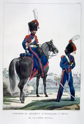 Uniforma pluku koňského dělostřelectva královské gardy, Francie, 1823.