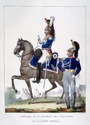 Uniforma 1. pluku lovců královské gardy, Francie, 1823.