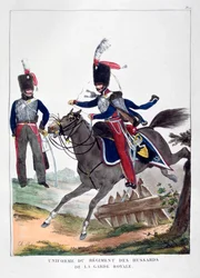 Uniformy pluku husarů francouzské královské gardy, 1823.