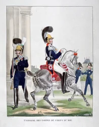 Uniformy stráží francouzského královského sboru, 1823.