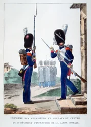 Uniformy 2. pěchoty francouzské královské gardy, 1823.