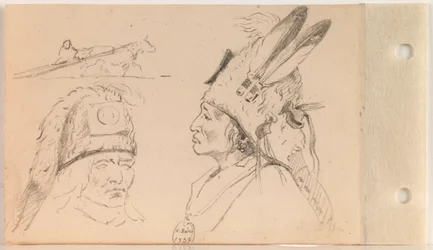 Studie Palaneapape (Struck-by-Ree nebo Struck-by-Arikara) a Dog Travois (list 21 verso)